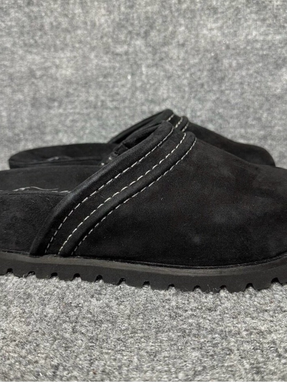Free People Black Suede Slip-On Clogs with Contrast Stitching